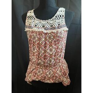 XHILARATION‎ Women's Boho Lace Trim Geometric Print Romper Size M Festival Chic